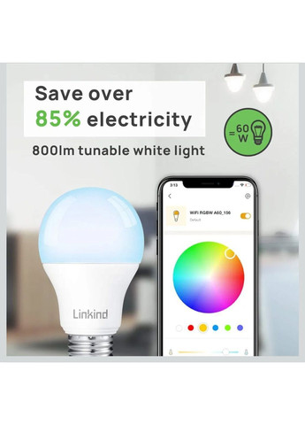 Розумні лампочки 4 шт. Linkind Wi-Fi Smart Light Bulb A60 RGBTW (371337812)