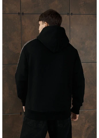 Чоловіче Худі стаф чорне з смужками оверсайз black lines oversize Seli Staff (399926647)