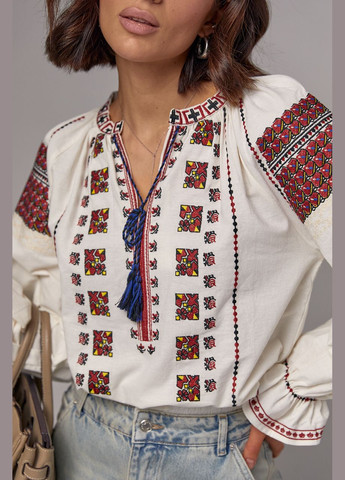 Жіноча вишиванка на зав'язках з рукавами-регланами Lurex (282957738)