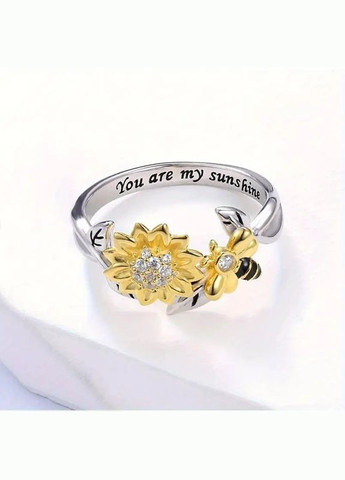 Серебристое кольцо с пчелой и подсолнухом с надписью Ты мое Солнышко размер 17 Liresmina Jewelry (322313173)