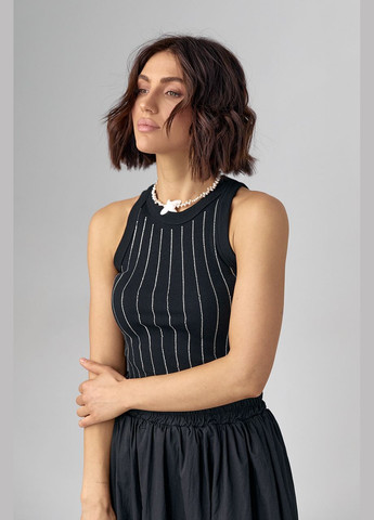 Женская майка в рубчик с полосками из термостраз - белый Lurex — 293292989