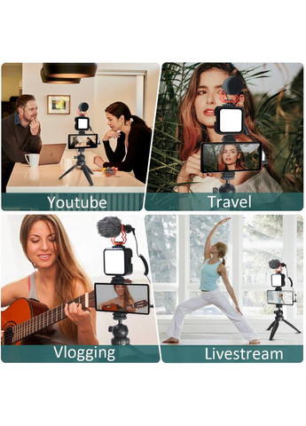 Набір штатив з кріпленням для телефону + LED світло + мікрофон + пульт (комплект VM-D02 KIT 1LE) Mcoplus (372799854)