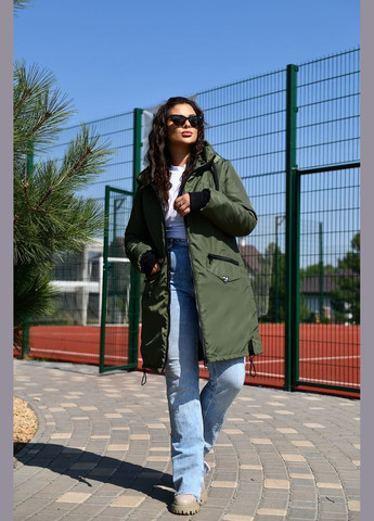 Оливковая (хаки) женская куртка с капюшоном цвет хаки р.48/50 449495 New Trend