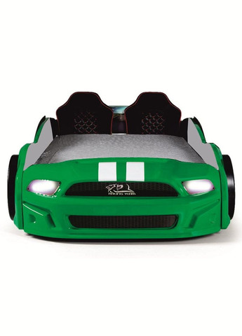 Кровать-машина Мустанг с кожаными сиденьями и звуковыми эффектами + пульт ДУ и подсветка фар, колес и дна Exit (329444515)