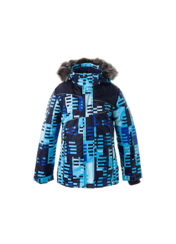 Синяя зимняя куртка nortony 1 17440130 синий с принтом/тёмно-синий 134 (4741468964560) Huppa