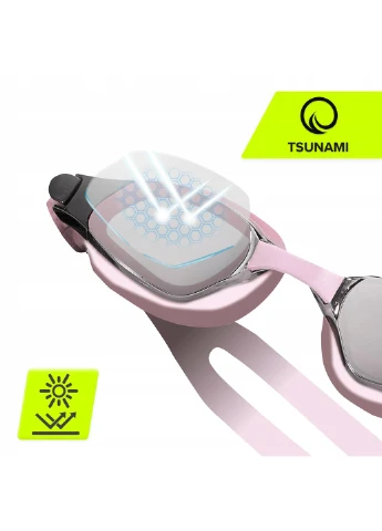 Окуляри для плавання Anti-Fog 3 в 1 чохол, беруші та затискач для носа Pink () TSUNAMI P-5905973401777 (380878844)