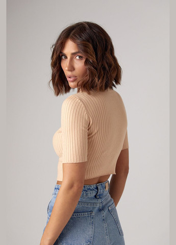 Жіноча укорочена водолазка з коротким рукавом Lurex - (300584724)