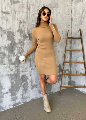 Бежева повсякденний тепла сукня в рубчик сукня-водолазка Україна однотонна