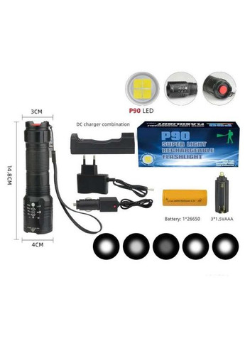 Ліхтар яскравий потужний WD-245 світлодіодний ручний акумуляторний ліхтарик з зумом P-90 26650 Police (316452044)