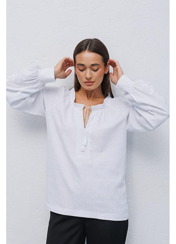 Белая рубашка вышиванка женская лен вискоза длинный рукав цветы 44 белая Arjen