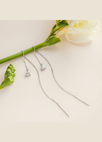 Срібні сережки протяжки Камінчик на ланцюжку з білими фіанітами Каштан (342334685)