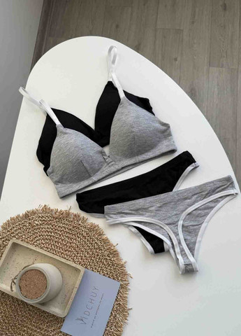 Серый демисезонный рифленый комплект с трусиками стрингами коллекции "смелость" VIDCHUY