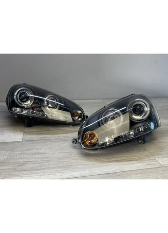 Передние фары Volkswagen 5 (2003-2009) черные с кольцами и диодами (ЦЕНА ЗА ПАРУ) Tuning-Tec Golf (398175444)