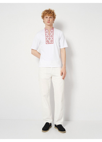 Біла чоловіча вишита футболка козацька червона Lesia (341326236)