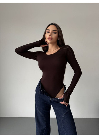Однотонний боді коричневого кольору 36195 Fashion (370757672)