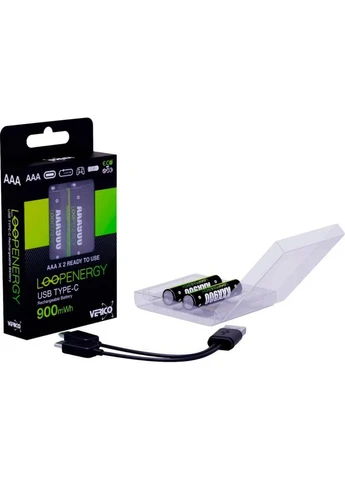 Аккумулятор AAA USB Type-C 600mAh 1.5V Li-ion * 2 (m66938) Verico AAA USB Type-C 600mAh 1.5V Li-ion * 2 (LoopEnergy) (377777354)