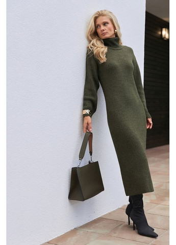 Оливкова (хакі) повсякденний жіноча тепла довга сукня з вовни (2897) Triko Bakh