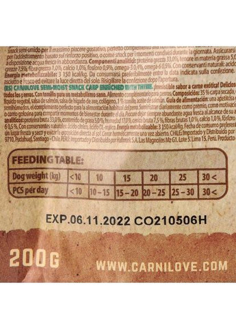 Лакомство Dog Semi Moist для собак, карп и тимьян, 200 г Carnilove (331651928)