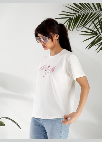 Женская футболка с рисунком молочного цвета 32553 No Brand - (328068842)