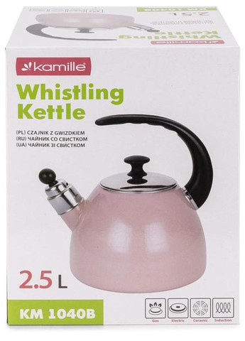 Чайник емальований 2,5л рожевий зі свистком для кухні індукційний чайник для води Kamille (368987652)