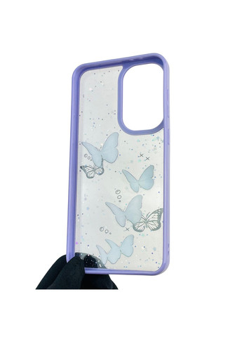 Чохол для Galaxy A56 (SM-A566B) з блискітками з метеликами на самсунг а56 бузковий Samsung (366387411)