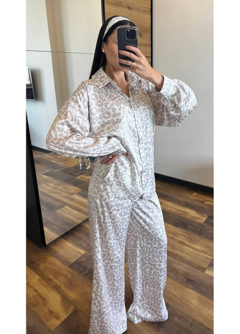 Красивий шовковий костюм трійка в принт лео сірого кольору. No Brand 345-7 (350314019)