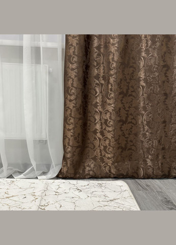Комплект готовых жаккардовых штор "Севилья" шоколадного цвета с цветочным узором 2шт 1.5×2.7м. No Brand (331619157)