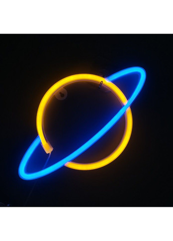 Настінний неоновий світильник "Планета" жовто-синій на батарейках/USB 28.5*28.5 см Smarti (371330794)