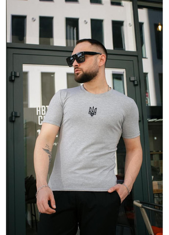 Світло-сіра футболка чоловіча з вишивкою "тризуб" з коротким рукавом Intruder