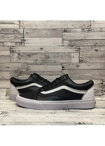 Чорні Осінні кеди чоловічі vans old skool black white leather ванс олд скул No Brand
