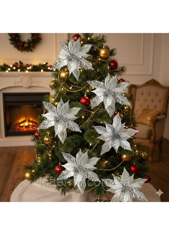 Рождественское украшение для ёлки, искусственный цветок 22 см Серебряный No Brand (370161630)