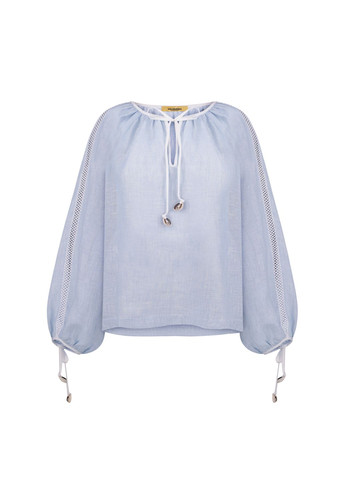 Голубая летняя легкая льняная блуза аэлита Dolcedonna