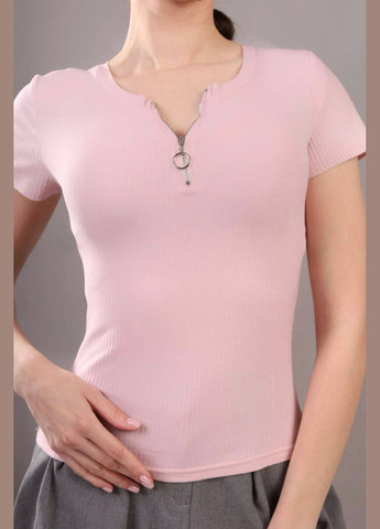 Пудровая летняя футболка женская летняя с рисунком с коротким рукавом No Brand