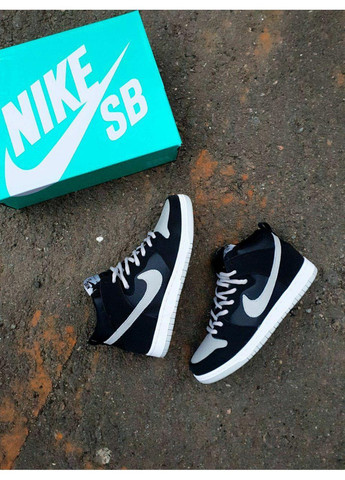 Серые демисезонные кроссовки мужские nike sb dunk high black grey найк сб данк No Brand