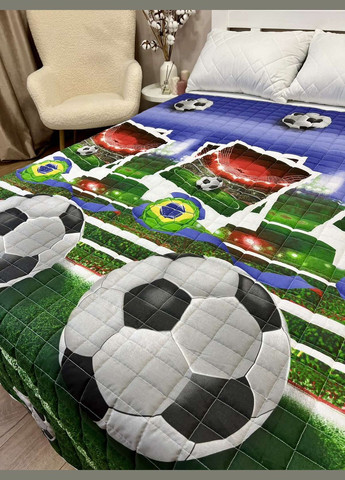 Качественное двустороннее детское одеяло-покрывало размер 150х210 см зеленого цвета со спортивным рисунком. No Brand (325696713)