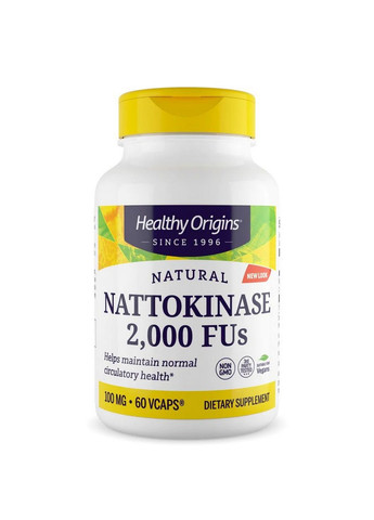 Натуральна добавка Nattokinase 100 mg, 60 вегакапсул Healthy Origins (293338397)