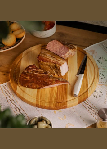 Обробна дерев'яна дошка кругла 35 см для подачі нарізки ясен C12W350 LUGI (364988583)