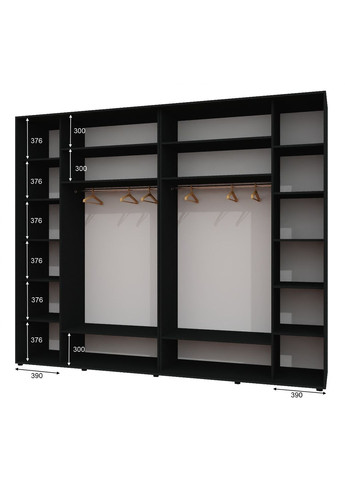 Шкаф-купе трехдверный 300*60*220 см Антрацит 3 двери ДСП + Зеркало + ДСП Люкс-147 Алекса (360431000)