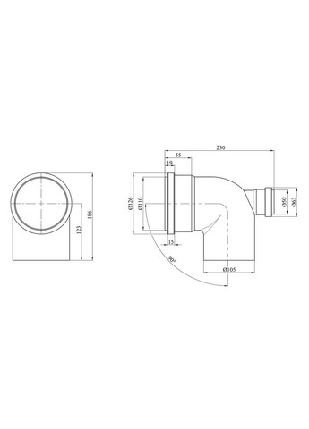 Колено для внутренней канализации 110х90° с отводом 50 мм назад Rozma (368599702)
