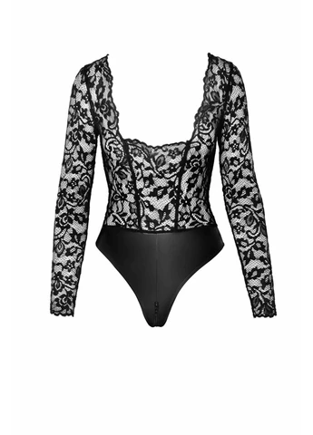 Боді F296 Psyche bodysuit of lace and wetlook Noir Handmade (297394297)