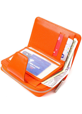 Яскраве вертикальне портмоне для жінок із монетницею на блискавці з натуральної шкіри флотар 21602 Помаранчеве Canpellini (298569830)