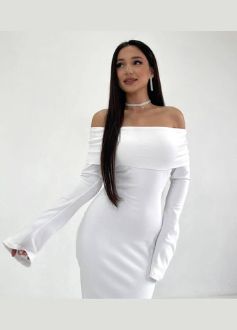 Білий повсякденний сукня облягаюча з відкритими плечами No Brand однотонна