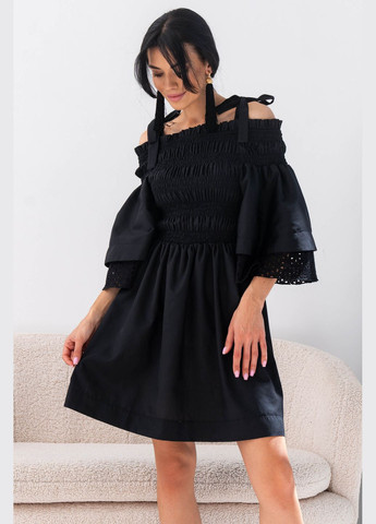 Черное повседневный, кэжуал платье из прошвы черного цвета Jadone Fashion однотонное