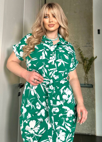 Зелена повсякденний сукня-сорочка на ґудзиках сорочка No Brand з квітковим принтом