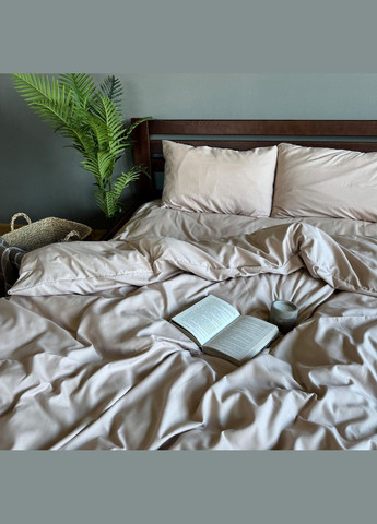 Комплект постільної білизни Однотонний полісатин Євро Простирадло на гумці 180x200х20 Бежевий 70 х 70 No Brand (307355923)