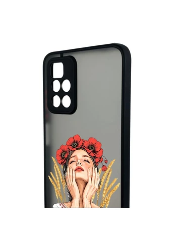 Чохол для телефона Redmi 10 5G с 3D принтом дівчина маки колоски із захистом камери чорний Xiaomi (399771257)