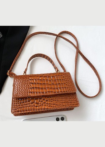 Женская лаковая мини сумочка клатч на плечо с принтом рептилия коричневая (sku_1736Н) No Brand (330576868)