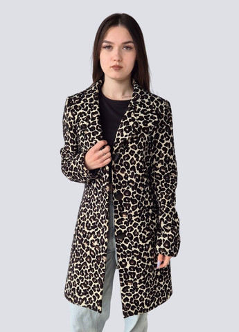 Чорне демісезонне Пальто жіноче коротке весна-осінь у леопардовий принт однобортне Et Vous