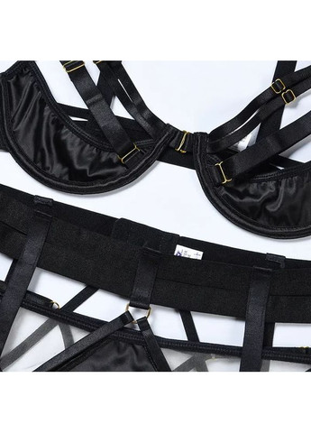 Чорний демісезонний мереживний комплект із поясом. розкішний комплект нижньої білизни, чорна нижня білизна з поясом і гартерами No Brand