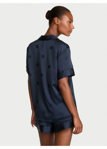 Темно-синя сатинова піжама шорти і сорочка glazed satin short pajama set сорочка + шорти Victoria's Secret